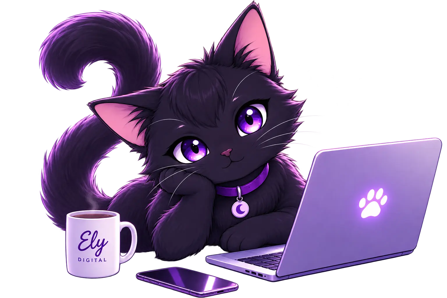 Mascotte chat noir Ely Digital
